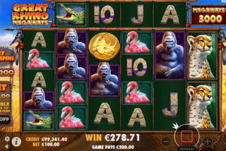 Base game win in the Great Rhino Megaways slot machine