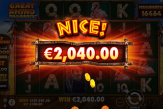 Big win in the Great Rhino Megaways slot