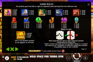 Full paytable for the King Untamed Megaways slot