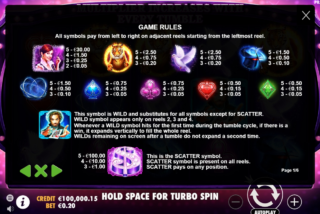 Full paytable for the Vegas Magic slot