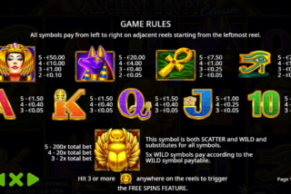 Full paytable of the Ancient Egypt Classic slot