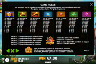 Paytable for the slot John Hunter and the Quest for Bermuda Riches